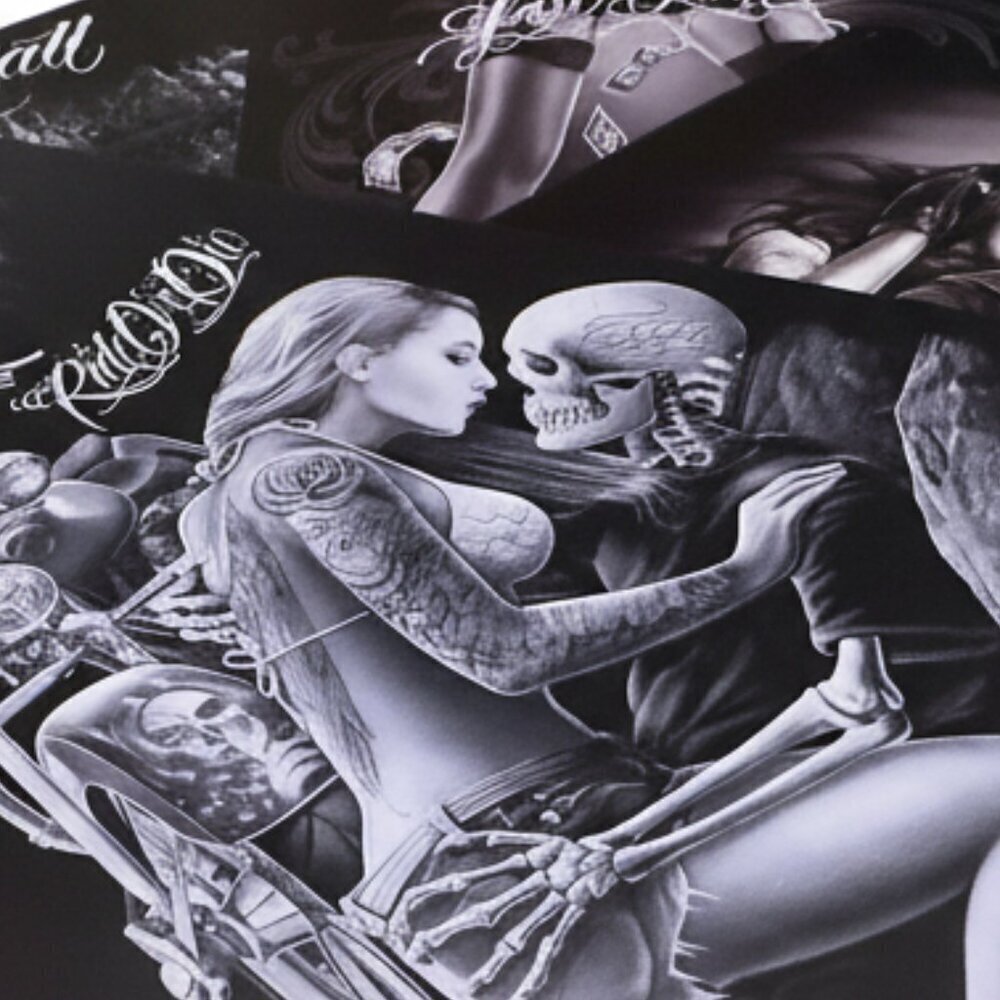 Set of 4 Metal Signs – Skulls, Babes, Bikes & Skeletons 8"X12", NWOT - Picture 6 of 6